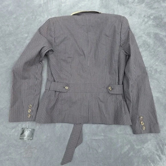 Apostrophe Womens Belted Black Stripe Jacket With Pockets Tie Size 12 Academia - Picture 3 of 5